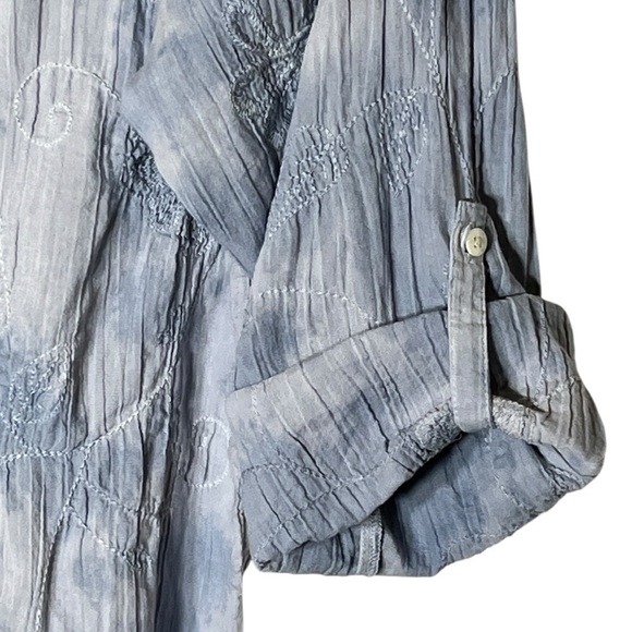 J Jill Pure Jill Blue Embroidered Tie Dye Peasant Blouse Tab Sleeve Size XL - Picture 6 of 11